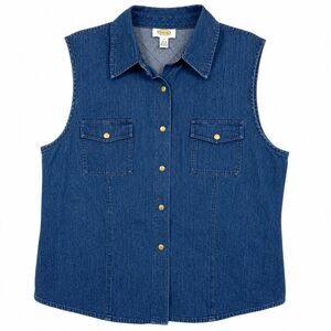 Vintage Talbots Denim Vest Women’s Size 1X Blue Sleeveless Snap Button Western